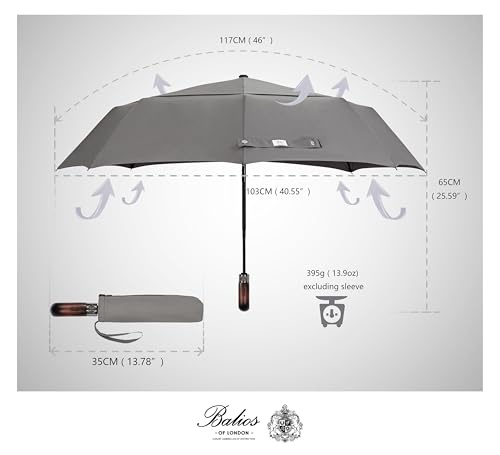 Folding Umbrella Real Wood Handle Auto Open Close Metallic Gray (Metallic Gray)