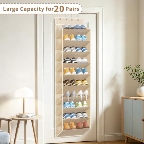 10 Tiers Mesh Over Door Shoe Organizer Storage (Beige-1 Pack of 10 Cell)