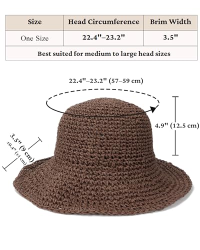 Womens Crochet Straw Sun Hat Foldable Floppy Wide Brim Beach Hat for Summer (One Size / Coffee)
