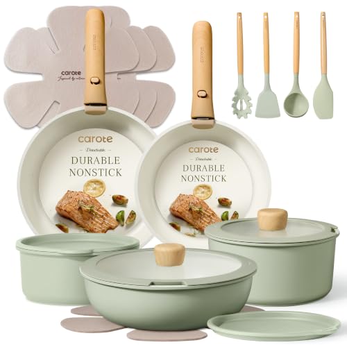 19pcs Pots and Pans Set Non Stick (Sage Green / 19 Piece)