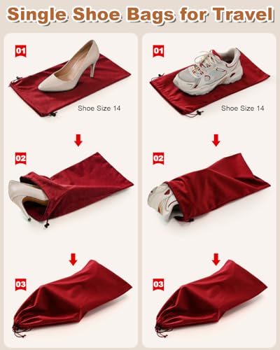 6 Pcs Single Shoe Bags for Travel (Rio Red / 17.3"x8.6")