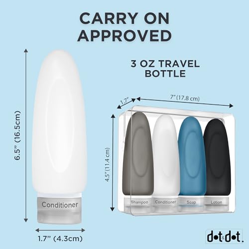 Leak Proof Travel Bottles (4pc 3 oz - Gray/White/Blue/Black)