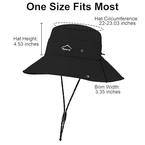 Sun Hats for Women Bucket Hat UV Protection Fishing Hat Wide Brim Safari Hats 2 in 1 Zip (1pack-black)