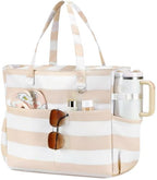 Beach Bag for Women (Light Khaki White)