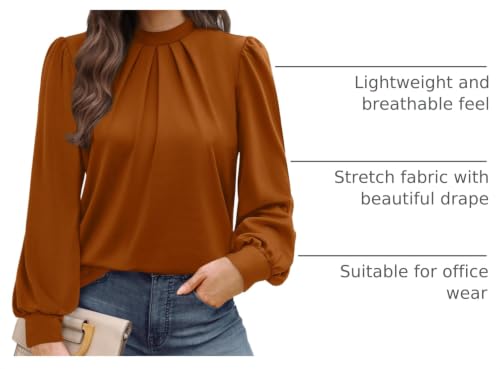 Fall Outfits for Women 2026 Puff Long Sleeve Shirts for Women Business Casual Womens Tops Mock Neck Tunic Thanksgiving Fall Tops Winter Fashion Clothing Plus Size Clothes Caramel XL (05 - Caramel / X-Large)