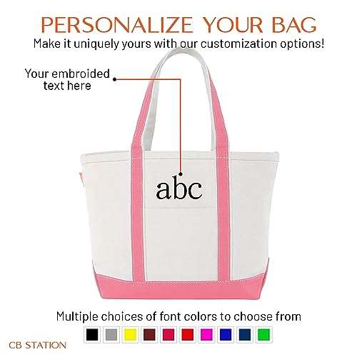 Medium Classic Personalized Monogram Canvas Tote Bag for Women (Coral)