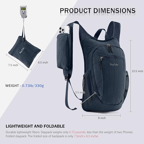 10L Small Hiking Backpack Travel Daypack Lightweight Packable Back Pack for Women Men (Dark Navy)