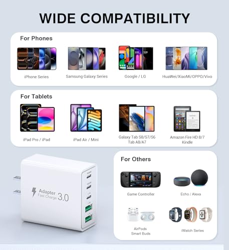 2‑Pack] 60W 5‑Port Multiport USB‑C Wall Charger (White)