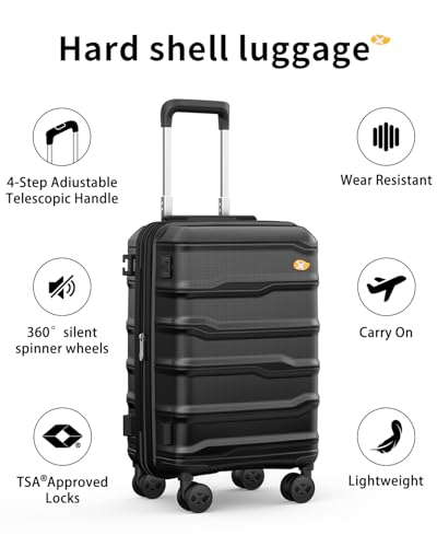 20 Inch Expandable Carry On Luggage 22x14x9 Airline Approved Suitcase (0-Black / Carry-On 20-Inch)