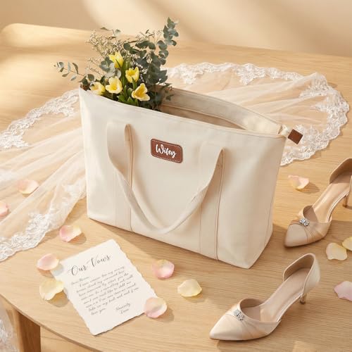 White Tote Bag Reusable Gift Bag Mrs Bag Wifey Tote Shower Bag Beach Bags Waterproof Sandproof ((#3) Wifey)
