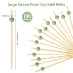 100 Pcs Sage Green Pearl Cocktail Picks 4.7" Toothpicks Skewers (Sage Green Pearl)