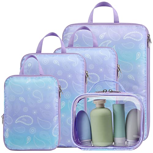 Compression Packing Cubes for Travel (03 Blue Purple Gradient / 5-Piece Set)