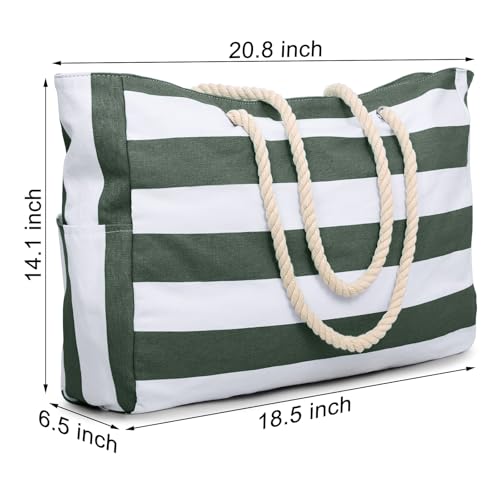 Beach Bags for Women Large Waterproof Beach Tote Bag Zipper Beach Bags Waterproof Sandproof Swim Pool Bag Large Tote (Army Green)