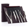 5pc Nipper & Cuticle Care Grooming Set (5-Pc: Nail Nipper, Tweezer, Cuticle Pusher / Purple Leather Roll)