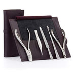 5pc Nipper & Cuticle Care Grooming Set (5-Pc: Nail Nipper, Tweezer, Cuticle Pusher / Purple Leather Roll)