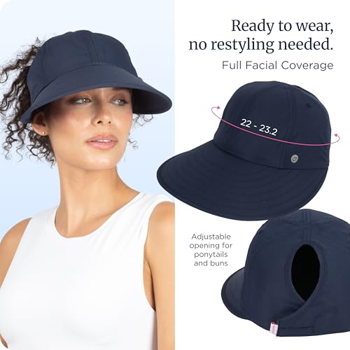 Womens Sunblocker UPF 50 Wide Brim Ponytail Sun Hat (One Size / Pink)