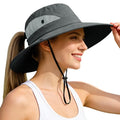 Ponytail Sun Bucket Hats for Women UV Protection Foldable Wide Brim (1 Pack-gray)
