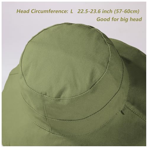 Womens Sun Hats Wide Brim Reversible Bucket Cotton Hat Packable Summer Travel Cap with Hat Clip (Large / Army Green+beige)