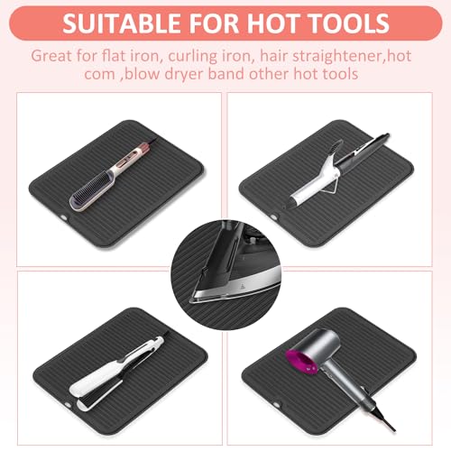 Large Heat Resistant Silicone Mat for Hair Tools (Black)