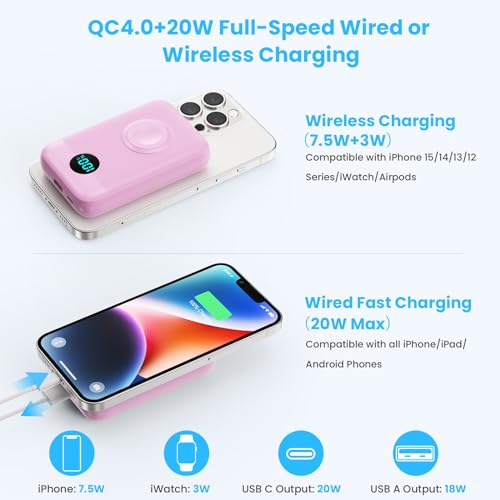 Magnetic Portable Charger for iPhone (Pink)