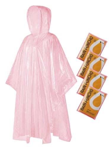 Disposable Adult Rain Ponchos Clear Emergency Raincoat (One Size / Clear Red 4)