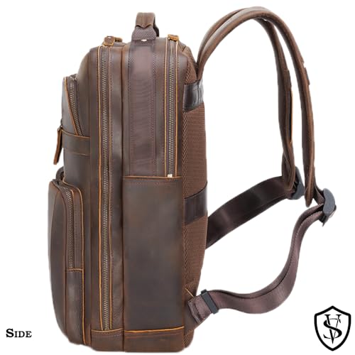 Angelo 17.3" Vintage Full Grain Leather Laptop Backpack for Men (Dark Brown)