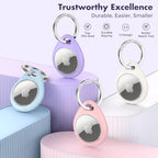 4 Pack Macaron Colored for Apple AirTag Holder [Hold Air Tag Securely] [Easy to Install] Protective Case Waterproof TPU Shell with 304 Stainless Steel Key Ring Keychain (Macaron Colored)