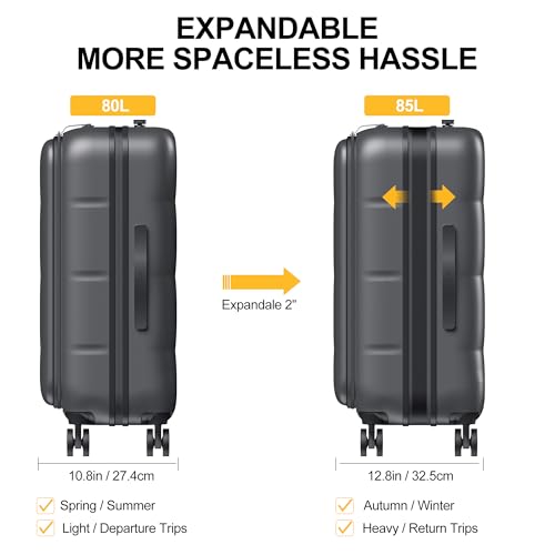 24 Inch Expandable Checked Luggage Hard Shell Suitcase (24 inch / Charcoal Grey)