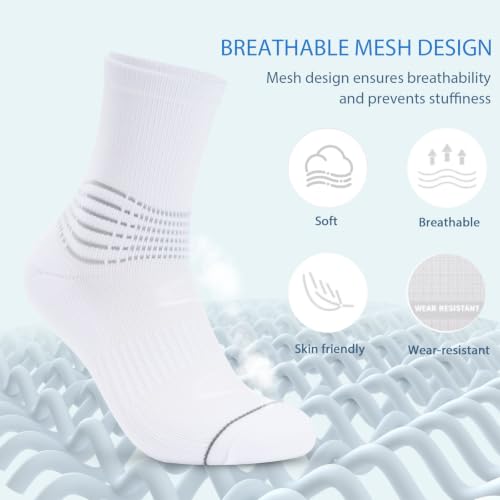 Crew Compression Socks for Women Men with Ankle Arch Support Plantar Fasciitis Relief 3 Pairs (Large / White(3 Pairs))