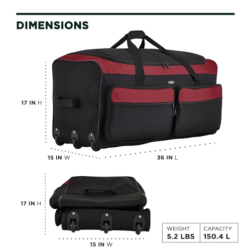 36" Asgard 3 Wheel Rolling Duffel Bag (Red)
