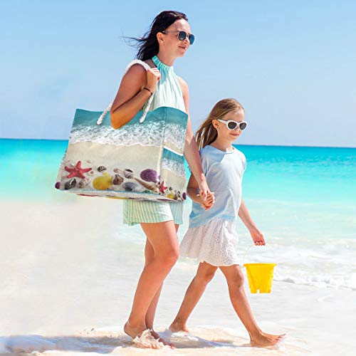 Large Beach Bags Top Handle Handbags Shoulder Tote Bag Canvas Totes Water Resistant Bags for Gym Travel Daily Sea Shells On Beach (Sea Shells on Beach)