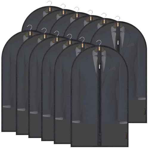 12PK Garment Bags for Hanging Clothes (40" 12PK / Black-Translucent)