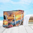 Large Beach Bags Totes Canvas Tote Shoulder Bag Soft Wave Water Resistant Bags for Gym Travel Daily Ocean (Sunset Turtle)