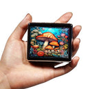 Silver Vintage Pill Box 7 Day Metal Pill Box with Mirror and 8 Compartments Cute Travel Pill Organizer for Purse (Mushroom Stained Glass)