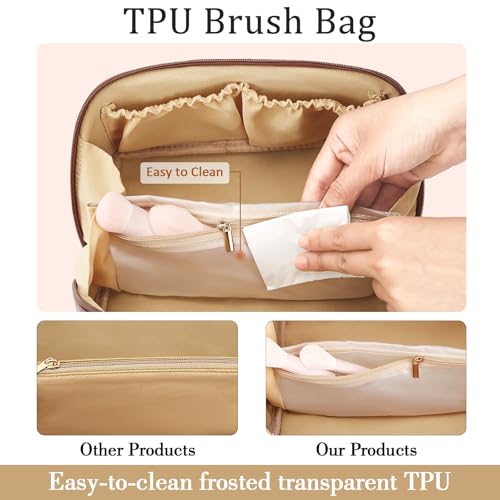Initial Makeup Bag Personalized Gift for Women Teen Girls (Coffee / H)