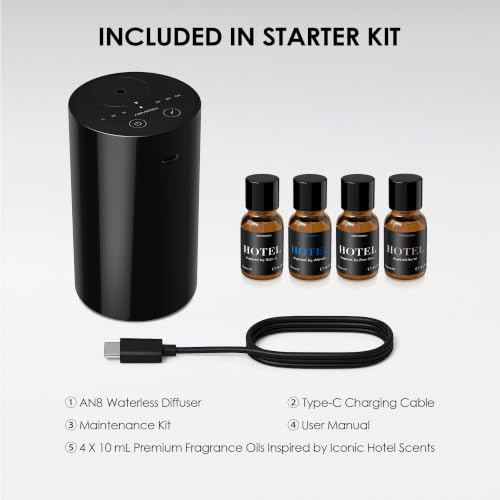 AN8 Waterless Essential Oil Diffuser Starter Kit (Ablack)