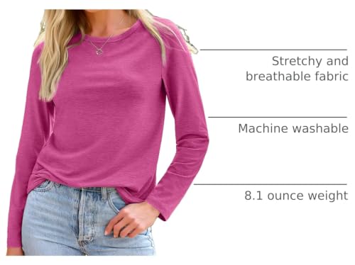 Long Sleeve Shirts for Women Casual Crewneck Tops Basic Tees (XX-Large / 01rosered)
