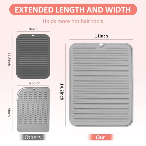Heat Resistant Large Silicone Mat for Hair Styling Tools (Gray)