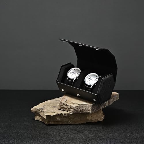 2 Slot Watch Box Black Hexagonal (Black / 2-Slot)