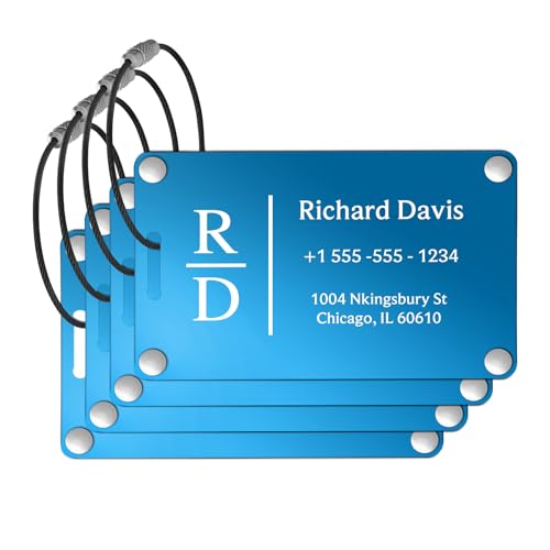 Luggage Tags for Suitcases 4 Pack (Aluminum Blue)
