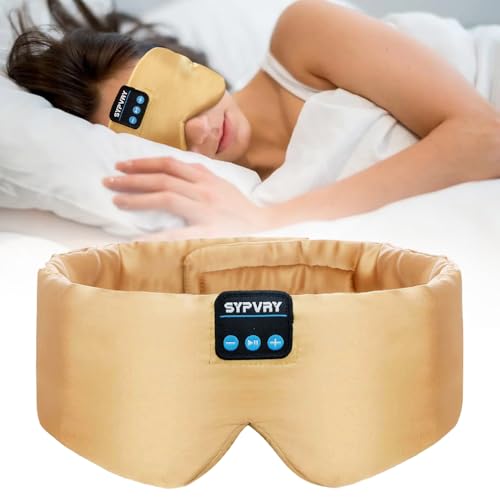 Sleep Mask Bluetooth 5.4 Headphones Soft Wireless Headband Eye Mask Blackout with Microphone (Gold)