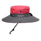 Womens Summer Sun Hat Beach Hat Wide Brim Outdoor UV Protection Hat Foldable Cool Mesh Ponytail Bucket Hat (6-7 / Red-gray)