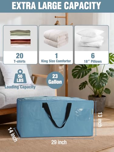 1 Pack Extra Large Moving Bags with Backpack Straps & Handles (Dusty Blue / 1 Pack)