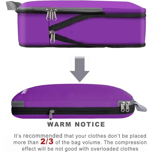 4 Set/6 Set/8 Set Compression Packing Cubes Travel Accessories Expandable Packing Organizers (Cloth Pattern, 4-Purple) (4-Purple / Cloth Pattern)