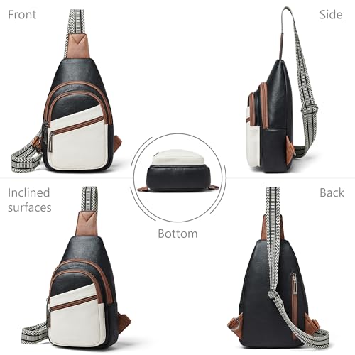 Sling Bag Crossbody Bags for Women Small Cross Body Bag Fanny Packs Chest Sling Purse for Daily Travel Leisure Sport (4-1 White Black With Brown)