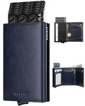 Pop up Card Wallet Minimalist Cash Wallets RFID Blocking Leather Smart Credit Card Holder with ID window for Men (Navy)