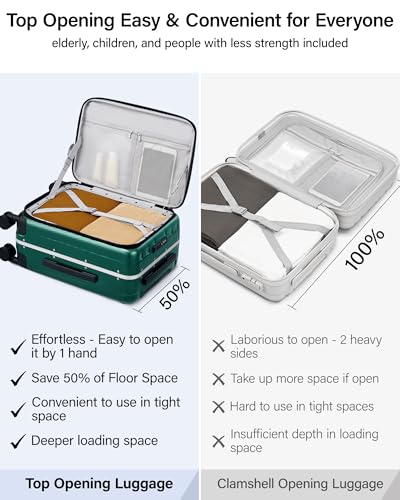 24 Inch Checked Luggage Front Opening Rolling Suitcase Hard Sided Luggage with Spinner Wheels Travel Luggagefor Woman Men (24 Inch / Dark Green)