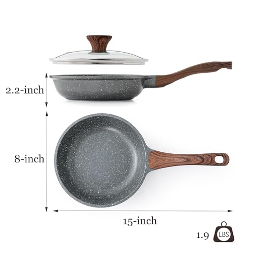 Nonstick Frying Pan Skillet with Lid (Gray Granite / 8 Inch)