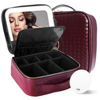 Travel Makeup Bag Cosmetic Bag Makeup Organizer Bag with Lighted Mirror (Wine Red / Woven)