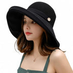 Women Summer Wide Brim Sun Hat Bucket Fishing Hats UV Protection (One Size / B2-fyu001-black)